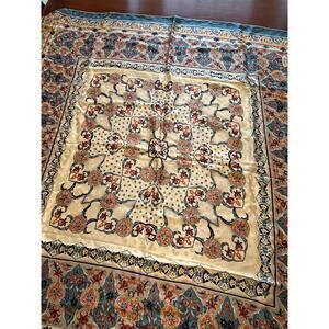 Vintage ASIPEK 42” Silk Scarf  Ornate Tile & Medallion Motif  Teal Coral Cream